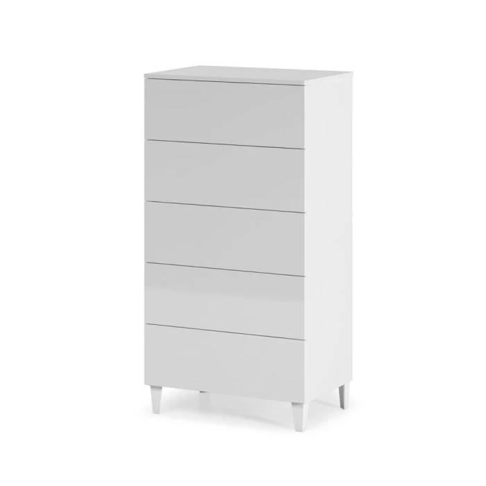 Commode 5 tiroirs blanc brillant 