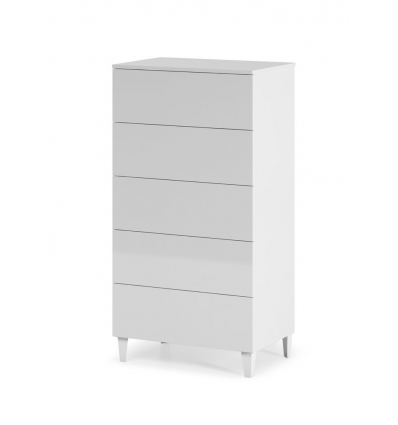 Commode 5 tiroirs blanc brillant 