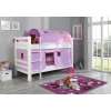 Lit en bois rideaux lila rose