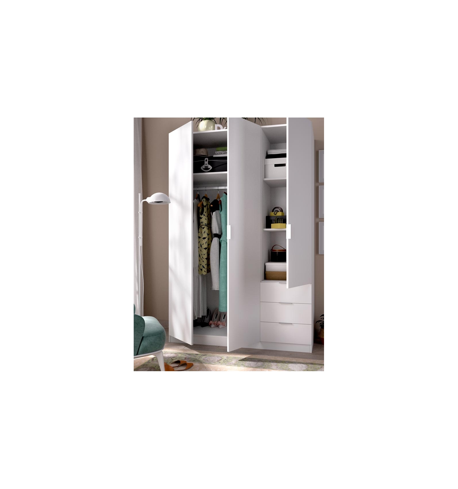 BEFARA-DK Dressing avec Rideau ET TIROIR ISTAR 110 x 40 x 50 cm - Blanc :  : Cuisine et Maison