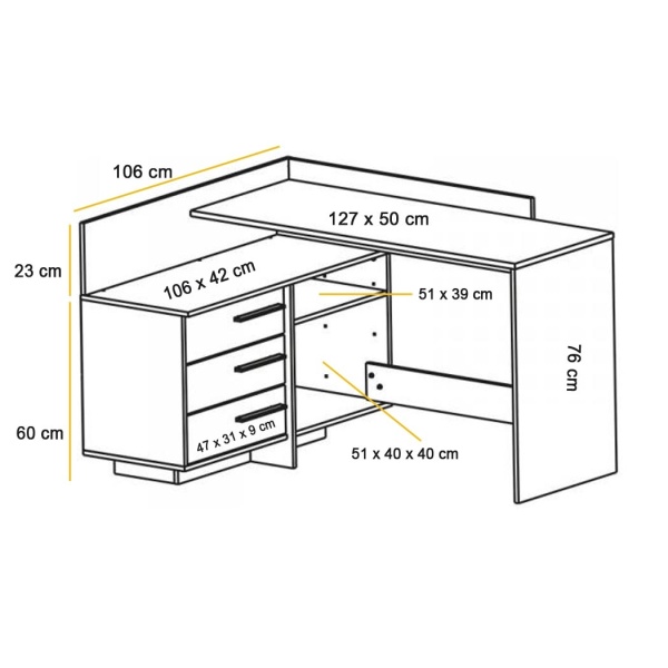 Bureau d'angle avec tiroirs