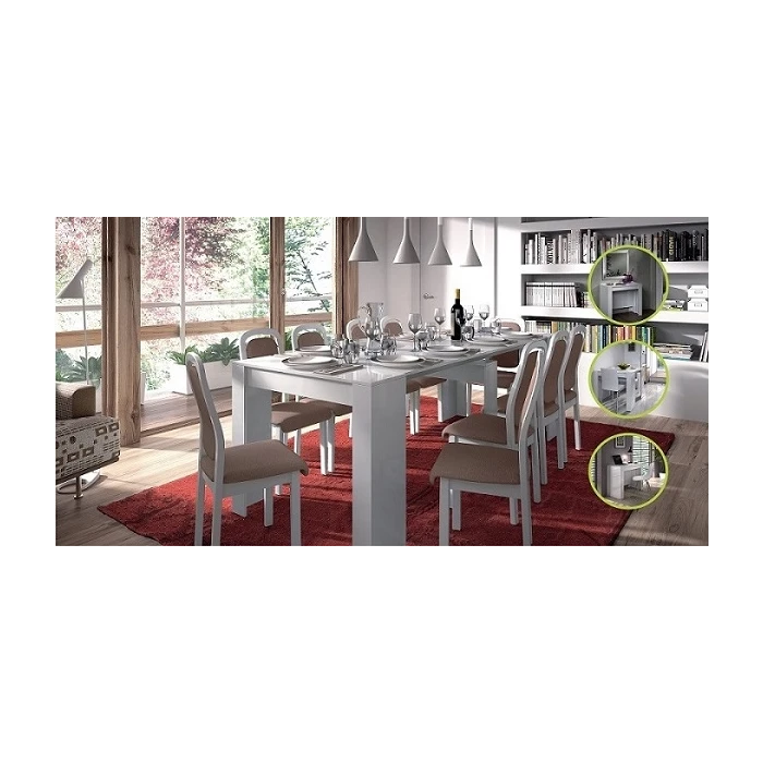 Table adaptable avec 5 positions. Jusqu'à 10 convives. Table extensible pour les invités. Pratique et fonctionnelle.