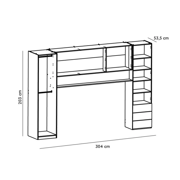 Meuble-Chambre. Inclut lit, armoires, 3 tiroirs et une étagère. Fonctionnel. Excellent rapport qualité-prix. Pour jeunes.