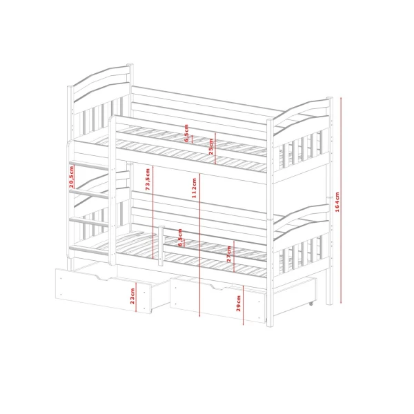 LITERA INFANTIL DIVISIBLE DE MADERA CON CAJONES INFERIORES KALAS