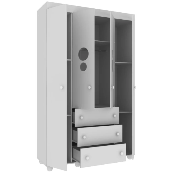 Armoire enfant blanche BUBBLES avec dimensions et charge, structure solide