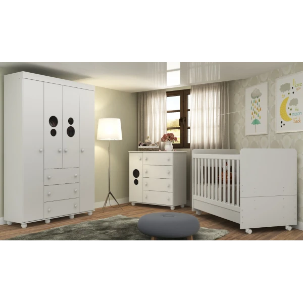 Armoire enfant blanche BUBBLES à 4 portes et 3 tiroirs, design moderne et grande capacité