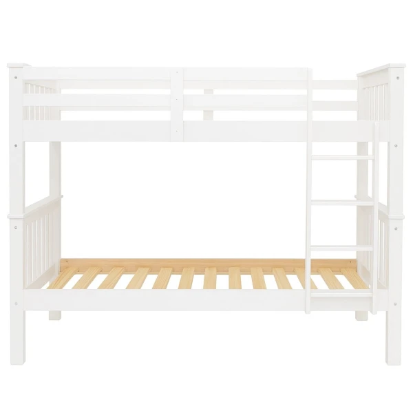Lit superposé en bois Minerva Vicawu blanc com échelle et côtés renforcés pour matelas 90x190