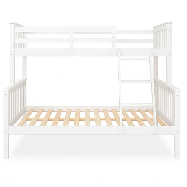 Vue frontale du lit superposé matrimonial Arenas Vicawu blanc pour matelas 90x190 haut et 140x190 bas