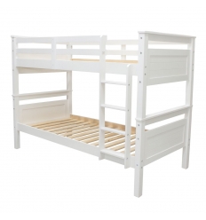 Lit superposé en bois blanc Titan Vicawu 90x190 avec échelle et sommiers sur fond blanc
