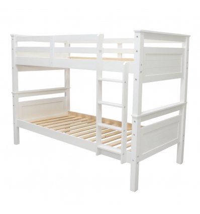 Lit superposé en bois blanc Titan Vicawu 90x190 avec échelle et sommiers sur fond blanc