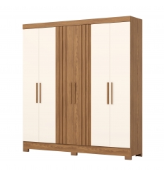 Armoire Siena Vicawu 6 portes en finition Nature et Off-White