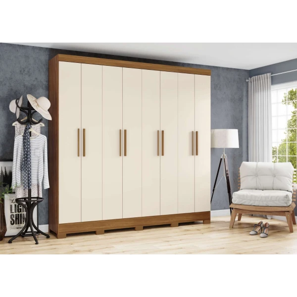 Armoire chambre 8 portes Bristol Vicawu en décor moderne avec finition bois et off white chaleureuse