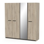 Armoire Chêne 4 Portes avec Miroir, Grand Rangement pour Chambre