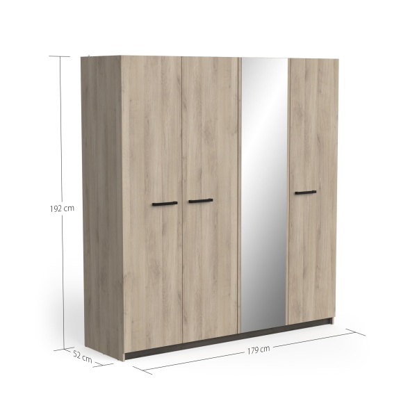 Dimensions Armoire Chêne 4 Portes: 179 cm Largeur x 192 cm Hauteur x 52 cm Profondeur