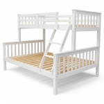 Lit superposé matrimonial Arenas Vicawu en bois blanc avec échelle, 90x190 haut et 140x190 bas