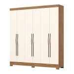 Armoire Wilsor 6 portes bicolore chêne et beige, design moderne et grande capacité