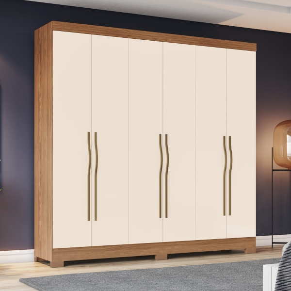 Armoire Wilsor 6 portes bicolore mise en situation, finition chêne et beige