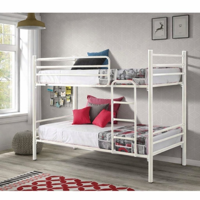 Lit superposé en métal blanc pour chambre enfant, structure robuste au design moderne