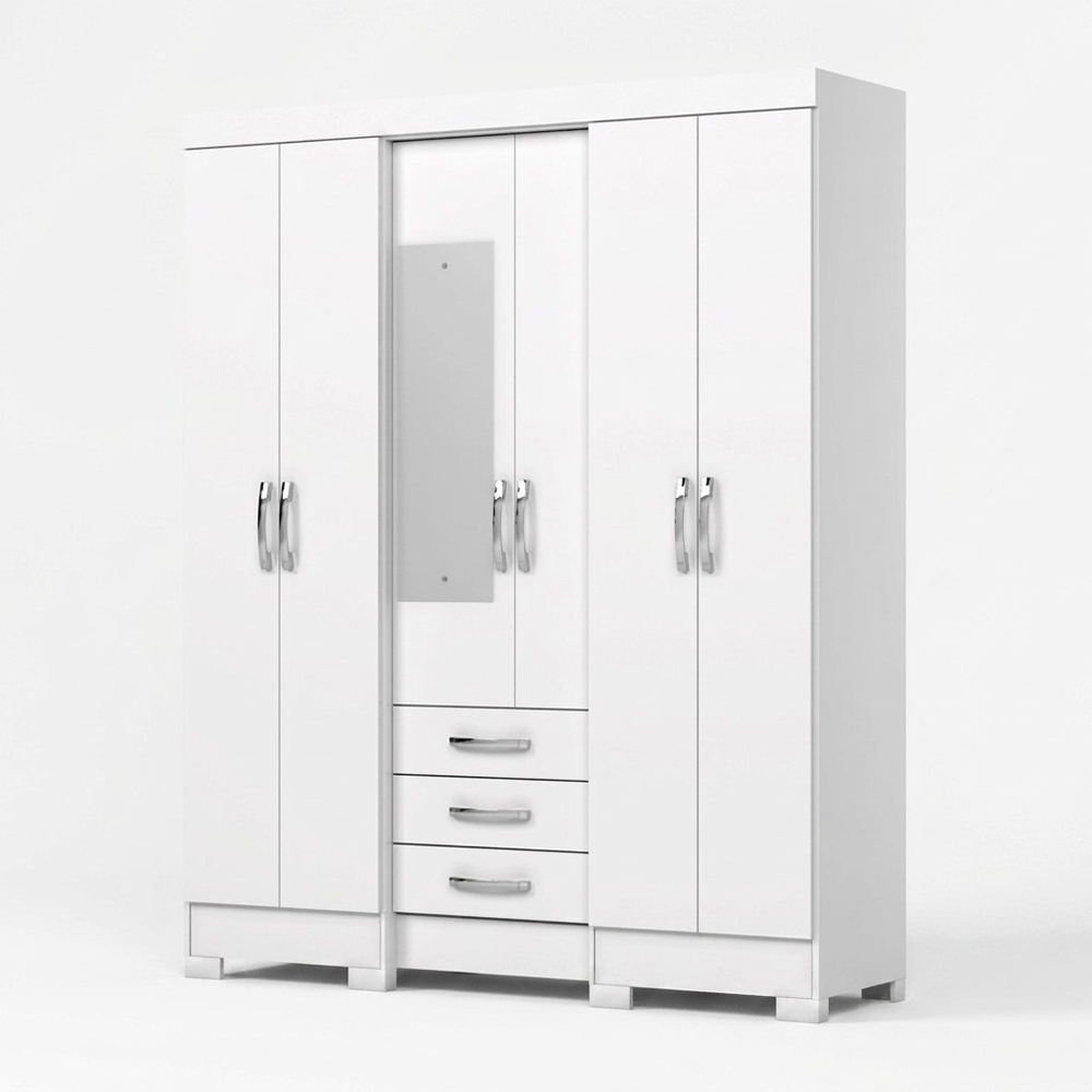 Armoire-penderie avec miroir, 6 portes, blanc. 163 x 46,5 x 200,5 cm