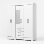 Armoire-penderie avec miroir, 6 portes, blanc. 163 x 46,5 x 200,5 cm