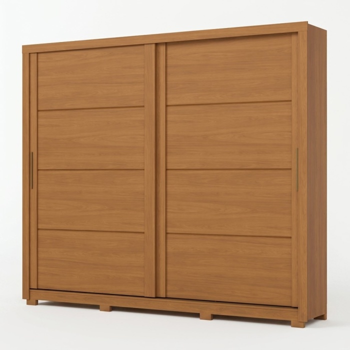 Armoire Genius portes coulissantes en chêne cannelle, design élégant et grande capacité