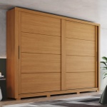 Armoire Genius portes coulissantes en chêne cannelle, design moderne et grande capacité