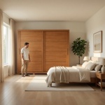 Armoire Genius dans chambre moderne en chêne cannelle avec portes coulissantes