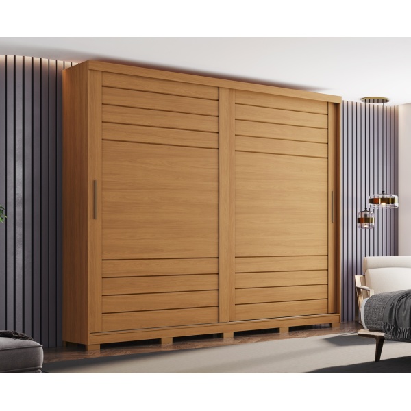 Armoire à portes coulissantes Rufus en bois naturel, design moderne et élégant pour chambre