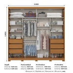 Dimensions armoire Rufus 250x240 cm avec aménagement intérieur et profondeur