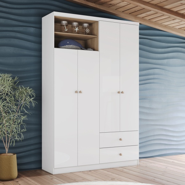 Armoire Gamil Vicawu blanc brillant pour chambres enfant et adolescent modernes