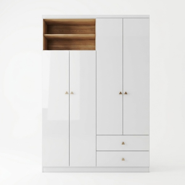 Armoire enfant Gamil Vicawu 4 portes blanc brillant avec étagères supérieures ouvertes
