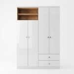 Armoire enfant Gamil Vicawu 4 portes blanc brillant avec étagères supérieures ouvertes