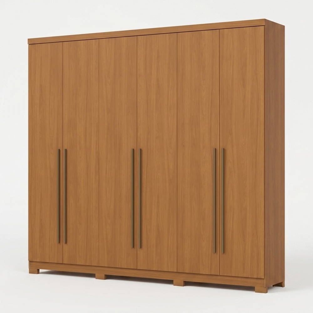 Armoire Blenda Vicawu 6 portes en chêne chaleureux avec poignées marron modernes