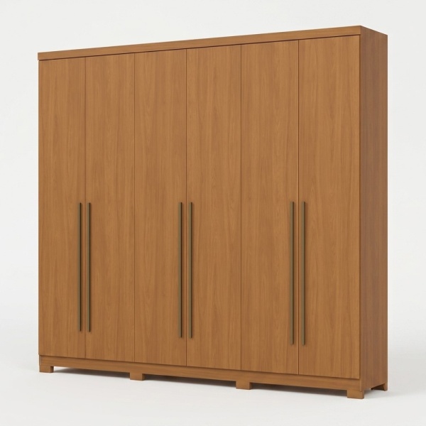 Armoire Blenda Vicawu 6 portes en chêne chaleureux avec poignées marron modernes