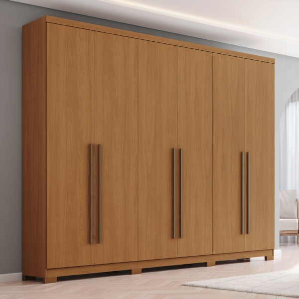 Armoire moderne Blenda Vicawu 6 portes effet bois chêne pour chambre élégante