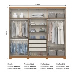 Dimensions de l’armoire Blenda Vicawu 6 portes avec tiroirs et rangement intérieur