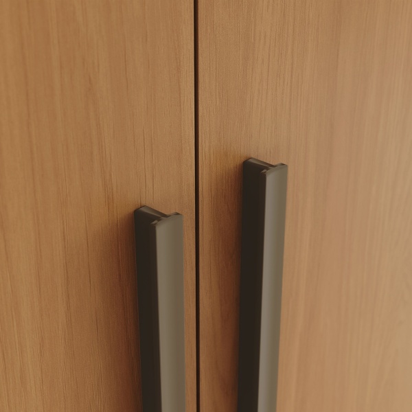 Détail des poignées de l’armoire Blenda Vicawu avec finition marron moderne