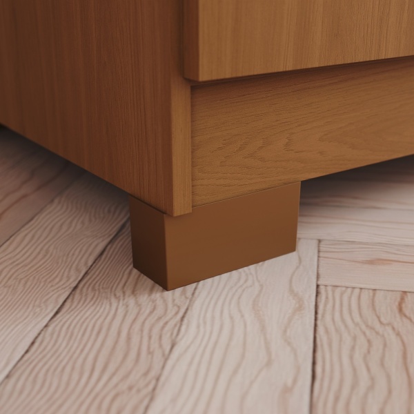 Détail de la base de l’armoire Blenda Vicawu avec pieds robustes finition chêne