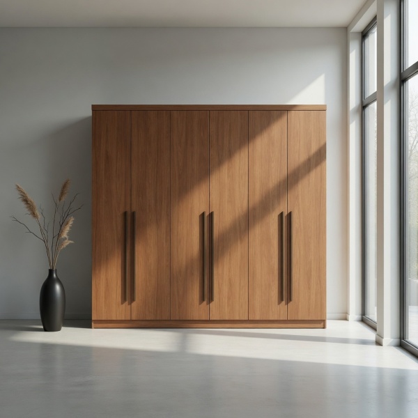Armoire Blenda Vicawu 6 portes finition chêne dans une chambre moderne et lumineuse