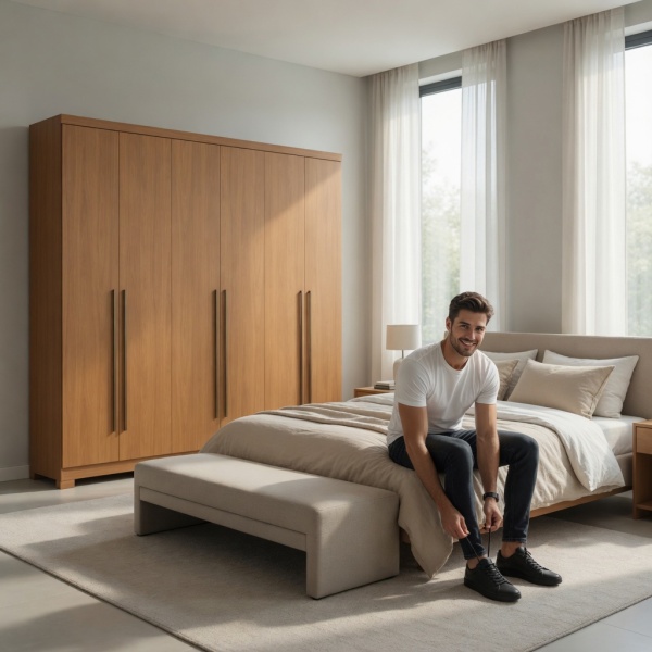 Grande armoire Blenda Vicawu 6 portes au design contemporain finition chêne